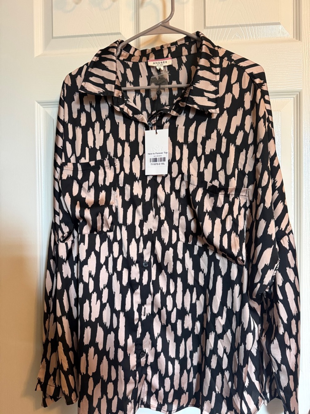 Andree Black and Blush Abstract Print Button-Down Shirt